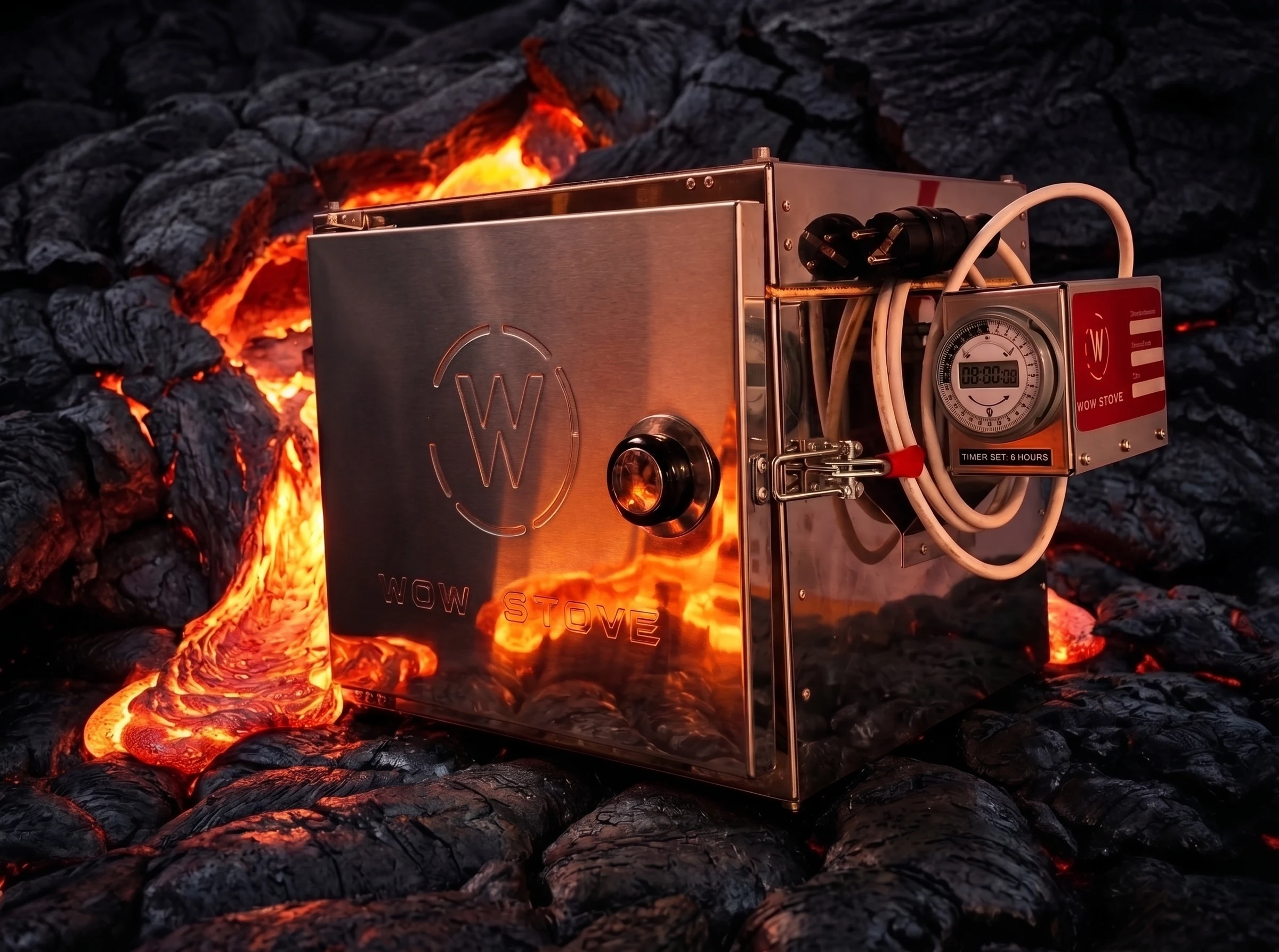 Печь WOWSTOVE W 800 на фоне горячих углей